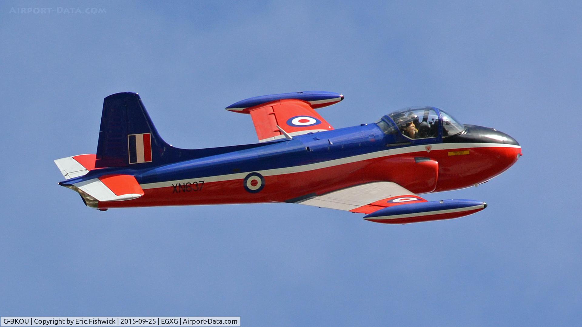 G-BKOU, 1961 Hunting P-84 Jet Provost T.3 C/N PAC/W/13901, 42. XN637 overflying The Yorkshire Air Museum, Elvington. Sep. 2015
