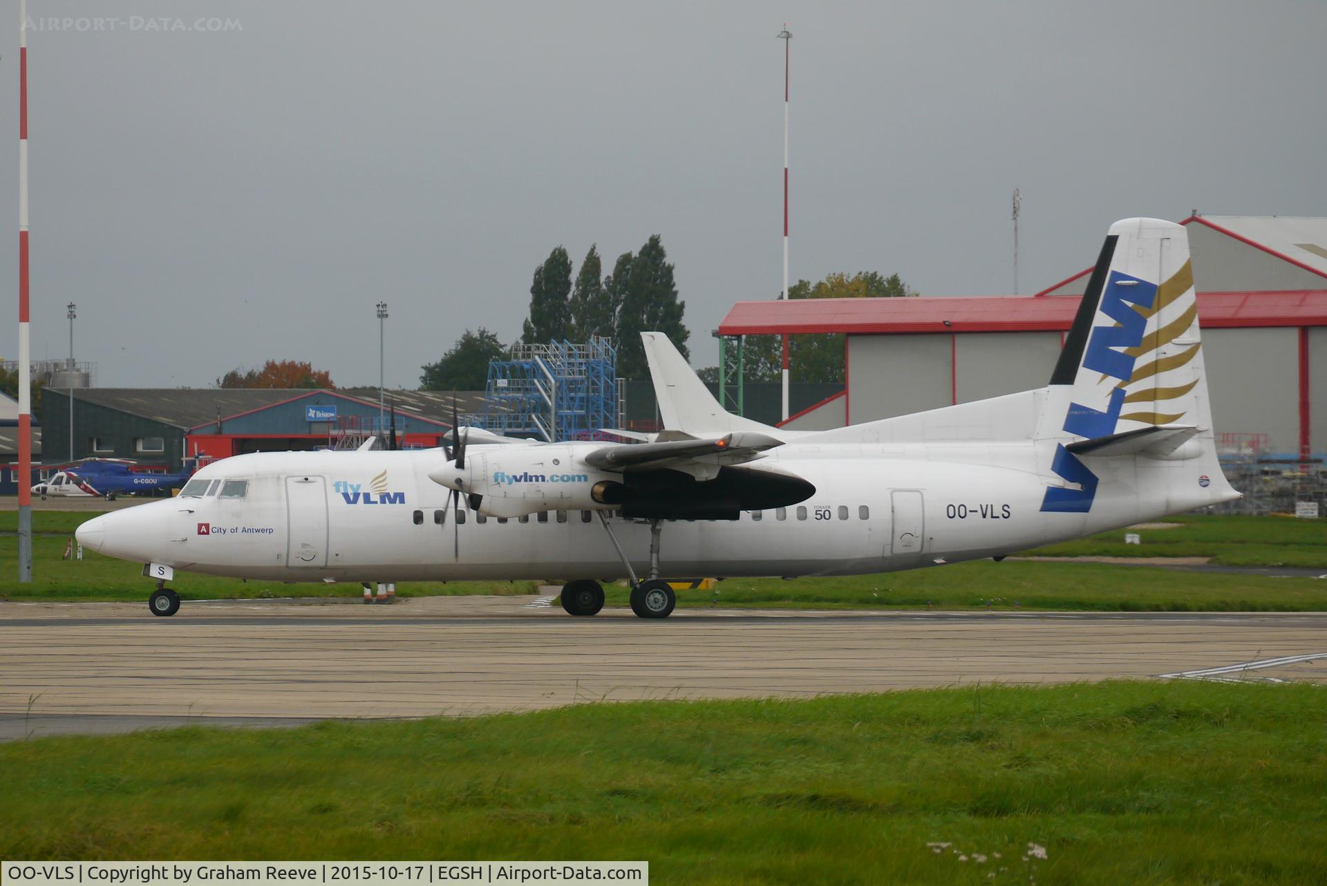 OO-VLS, 1987 Fokker 50 C/N 20109, Just landed at Norwich.