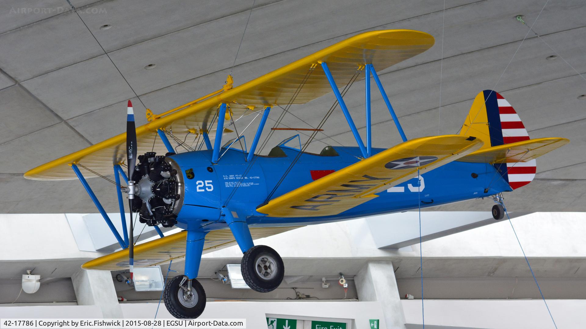42-17786, 1942 Boeing PT-13D Kaydet (E75) C/N 75-5949, 3. 42-17786 refreshed and restored at the American Air Museum, Imperial War Museum, Duxford, Cambridgeshire.