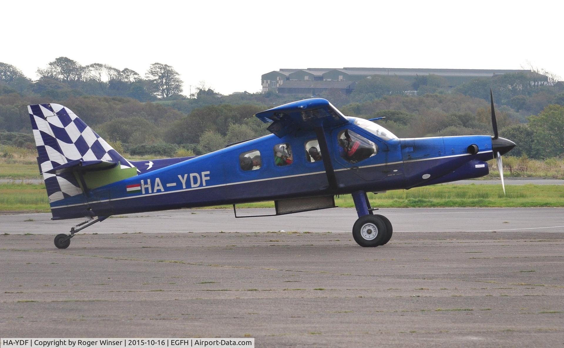 HA-YDF, 2000 Technoavia SMG-92 Turbo Finist C/N 01-005, Visiting Technoavia SMG-92 Turbo Finist about to depart with a group of skydivers from Skydive Swansea.
