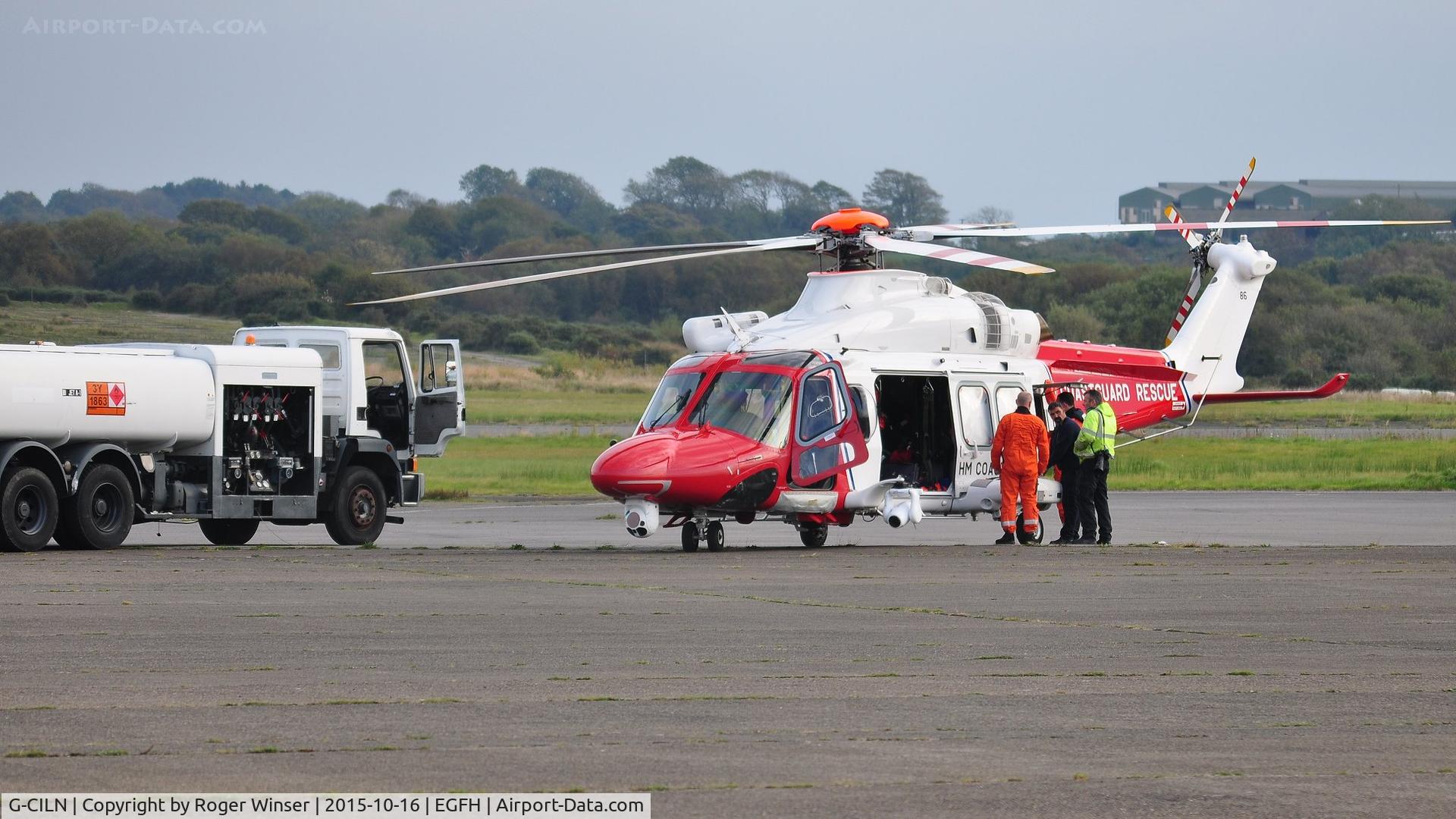 G-CILN, 2014 AgustaWestland AW-139 C/N 31586, Visiting HM Coastguard SAR helicopter (Rescue 187) after taking on fuel.