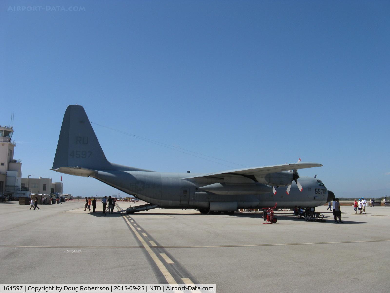164597, Lockheed KC-130T-30 Hercules C/N 382-5260, Lockheed Martin C-130T-30 HERCULES conversion from KC-130T-30, four Rolls Royce AE 2100D3 Turboprops 4,637 shp each. Of VX-30 for NTD NAWS missile test range clearance, security, ship safety & refueling.