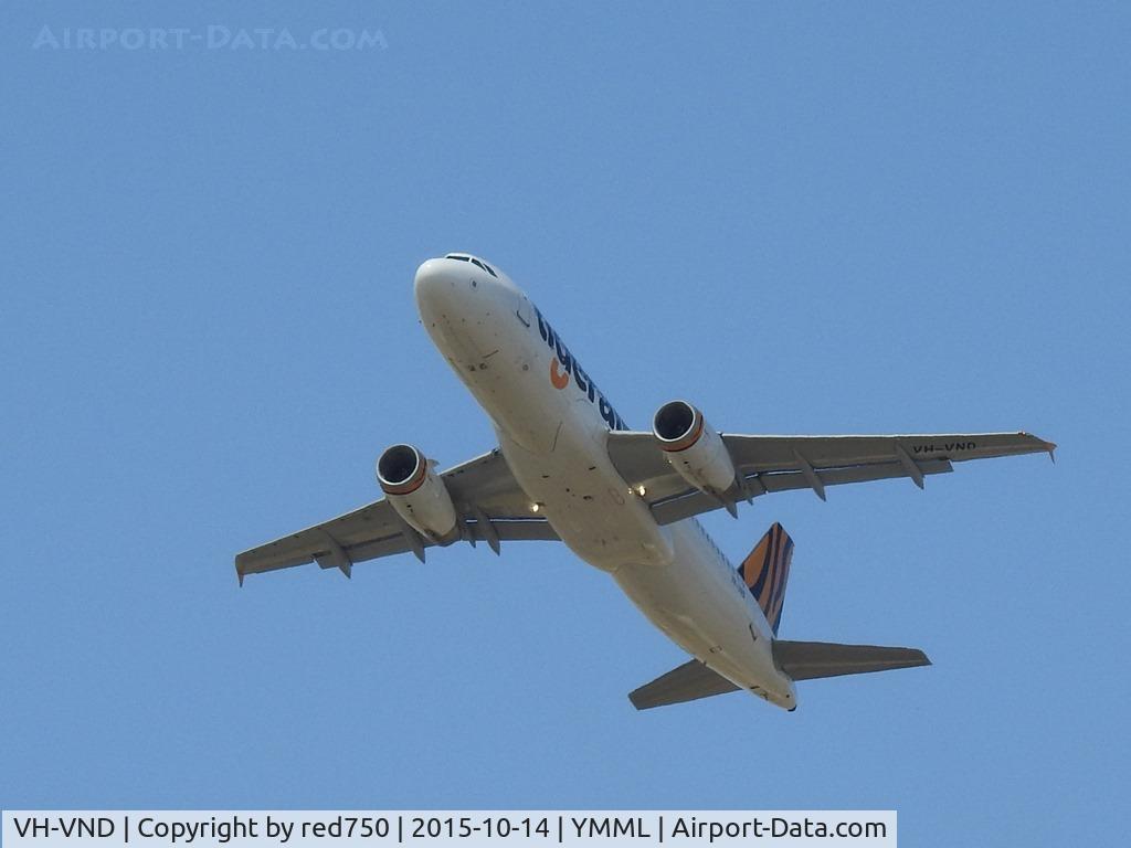 VH-VND, 2007 Airbus A320-232 C/N 3296, Departing rwy 34 YMML, Oct 14,2015