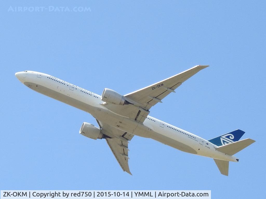 ZK-OKM, 2010 Boeing 777-306/ER C/N 38405, Departing rwy 34, YMML. Oct 14, 2015
