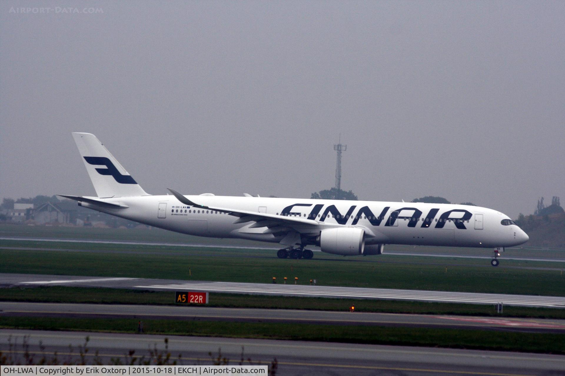 OH-LWA, 2015 Airbus A350-941 C/N 018, First visit of an A350 in CPH. OH-LWA taxing for take off rw 04R