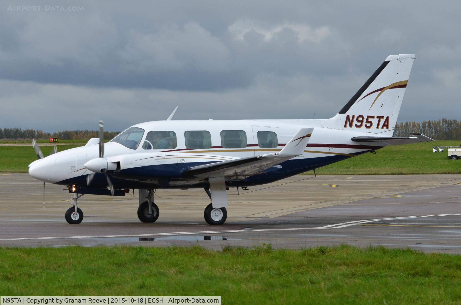 N95TA, 1973 Piper PA-31-310 Navajo C/N 31-7300971, Just landed at Norwich.