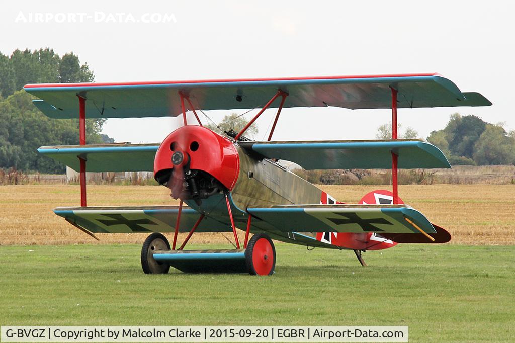 G-BVGZ, 1994 Fokker Dr.1 Triplane Replica C/N PFA 238-12654, Fokker Dr.1 Triplane Replica at The Real Aeroplane Company's Helicopter Fly-In, Breighton Airfield, September 20th 2015.