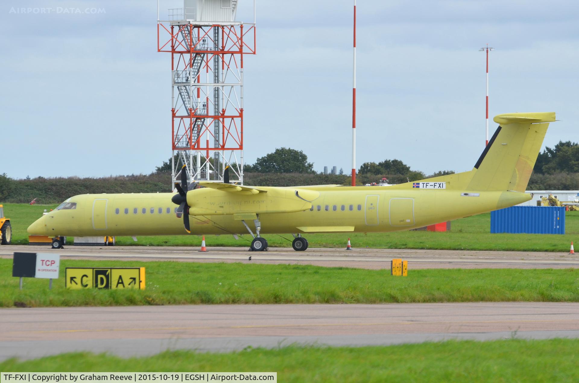 TF-FXI, 2000 De Havilland Canada DHC-8-402Q Dash 8 C/N 4033, Parked at Norwich.