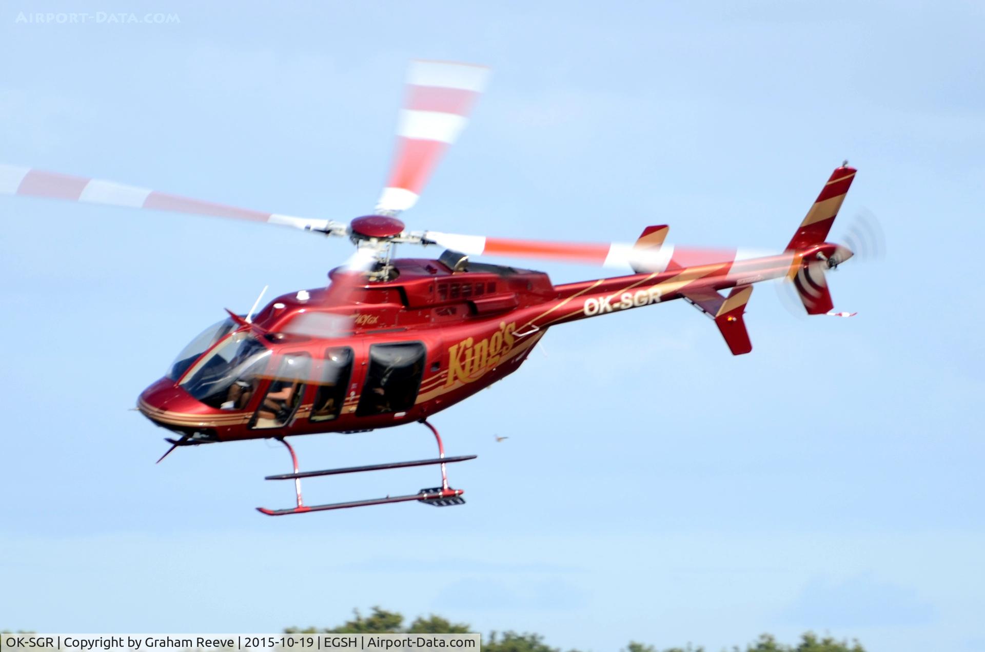 OK-SGR, 2013 Bell 407GX C/N 54426, Departing from Norwich.