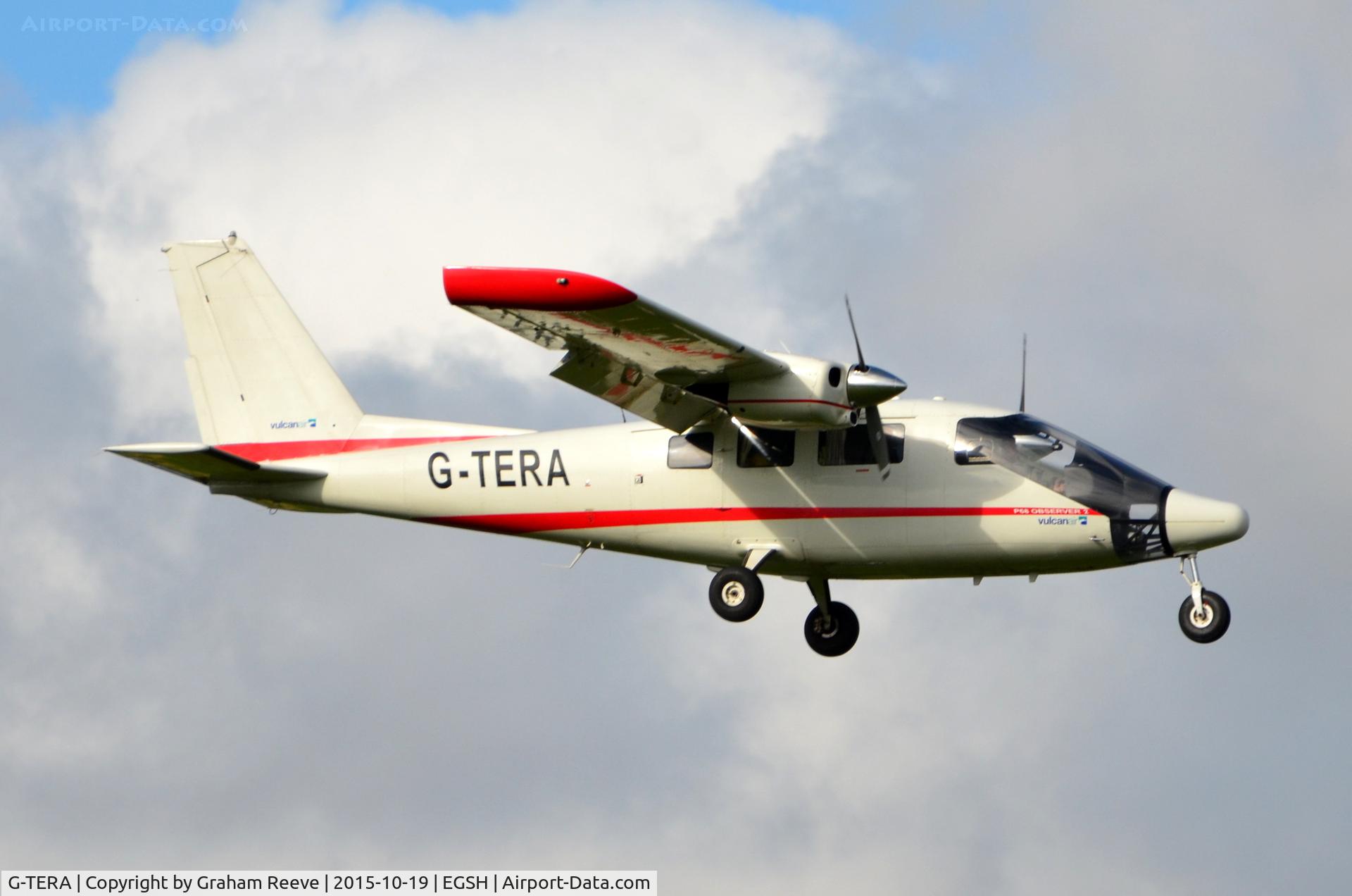 G-TERA, 2007 Vulcanair P-68 Observer 2 C/N 433-29 OB2, Landing at Norwich.