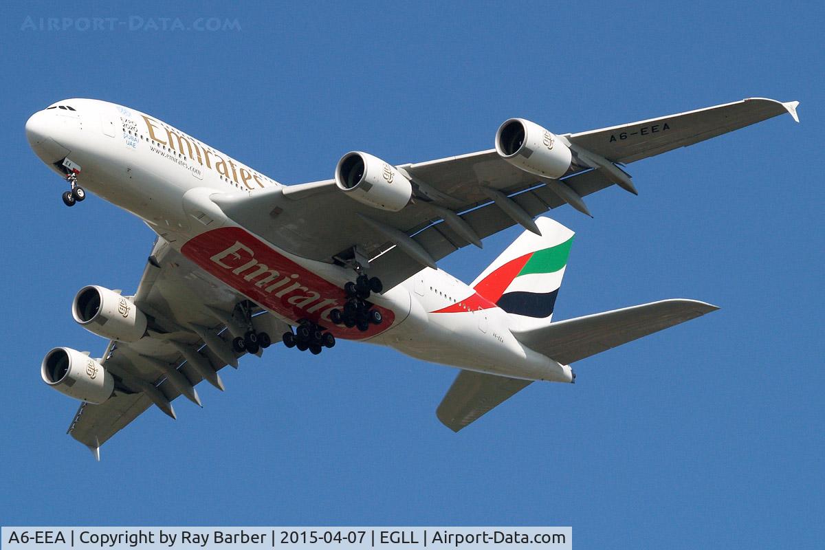 A6-EEA, 2012 Airbus A380-861 C/N 108, Airbus A380-861[108] (Emirates Airlines) Home~G 07/04/2015. On approach 27R.