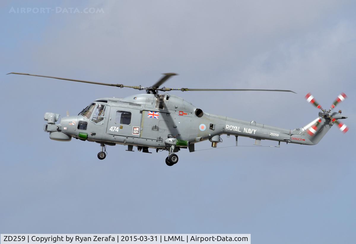 ZD259, 1983 Westland Lynx HMA.8SRU C/N 286, Hovering to vacate runway 31.