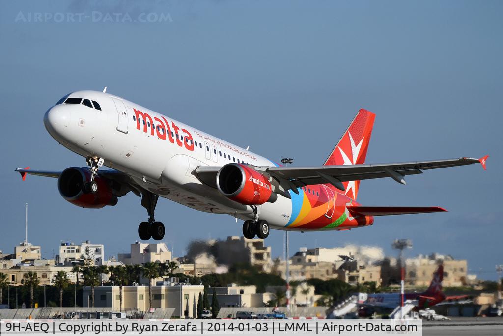 9H-AEQ, 2007 Airbus A320-214 C/N 3068, Taking off runway 31.
