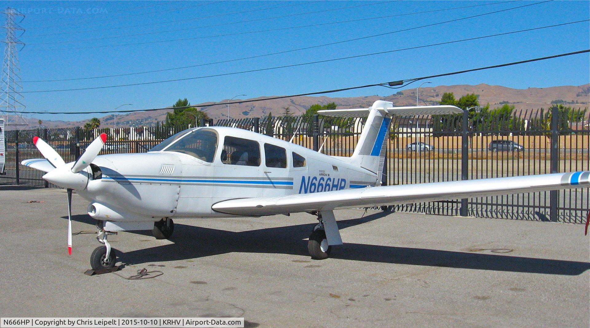 N666HP, 1980 Piper PA-28RT-201T Turbo Arrow IV Turbo Dakota C/N 28R-8031065, Locally-based 1980 Piper Cherokee Arrow Turbo sitting in front of the Aero Dynamic hangar at Reid Hillview Airport, San Jose, CA.