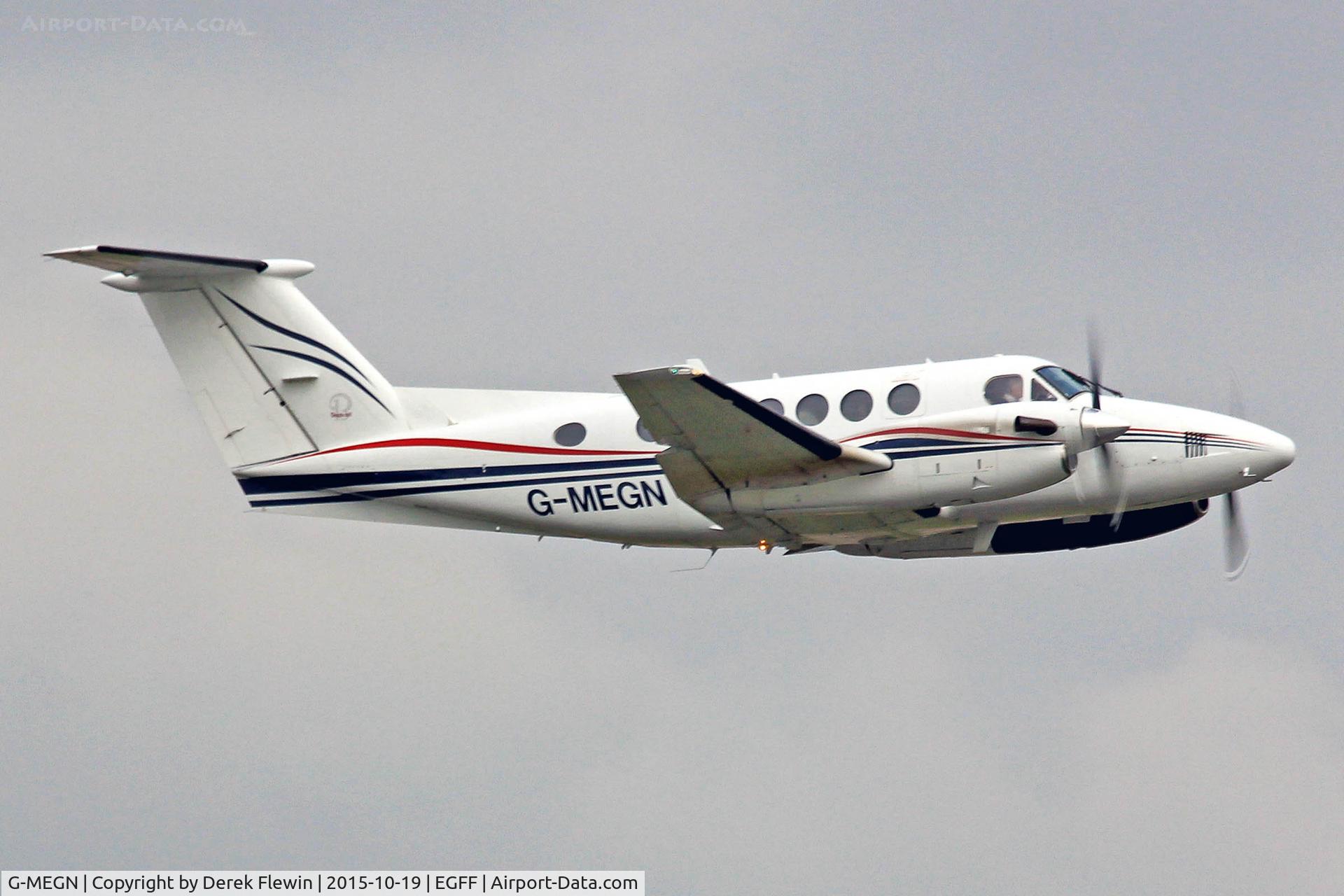G-MEGN, 1995 Beech B200 Super King Air King Air C/N BB-1518, Super Kingair, Dragonfly Aviation Services Ltd, previously N3218V, SU-ZBA, N65LA, seen shortly after departing runway 12 on a local sortie.