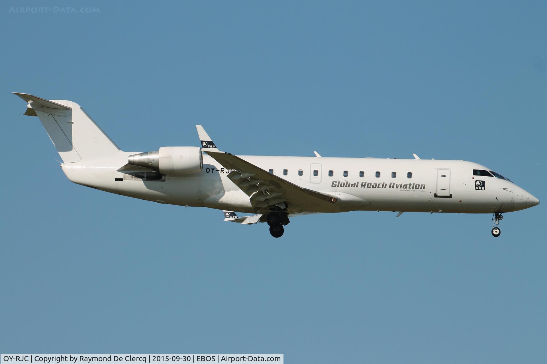 OY-RJC, 1993 Canadair CRJ-100LR (CL-600-2B19) C/N 7015, OY-RJC of GRA (Global Reach Aviation) operated by BlackBone Aviation landing at Ostend.