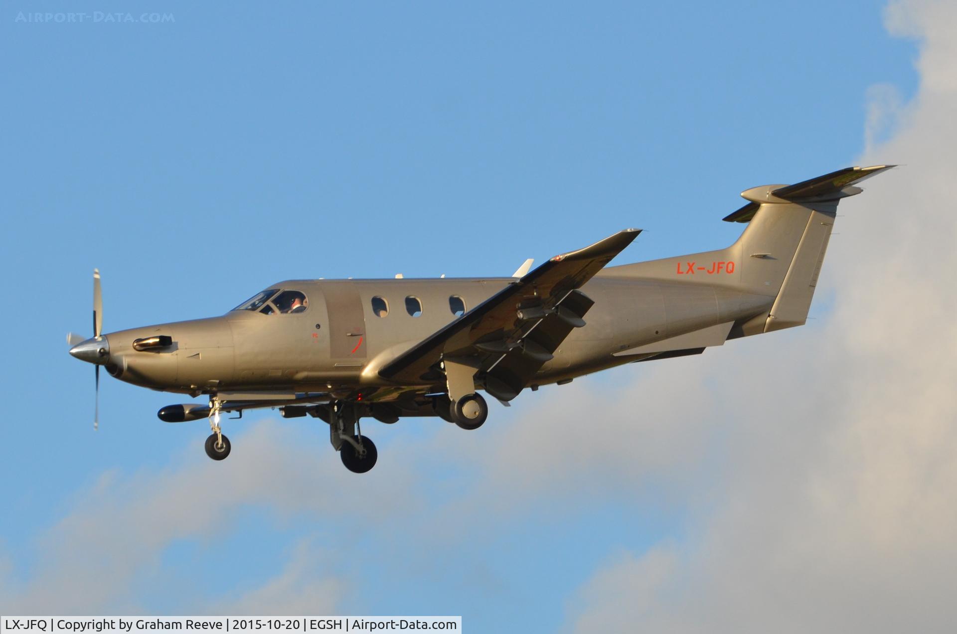 LX-JFQ, 2007 Pilatus PC-12/47 C/N 876, Landing at Norwich.