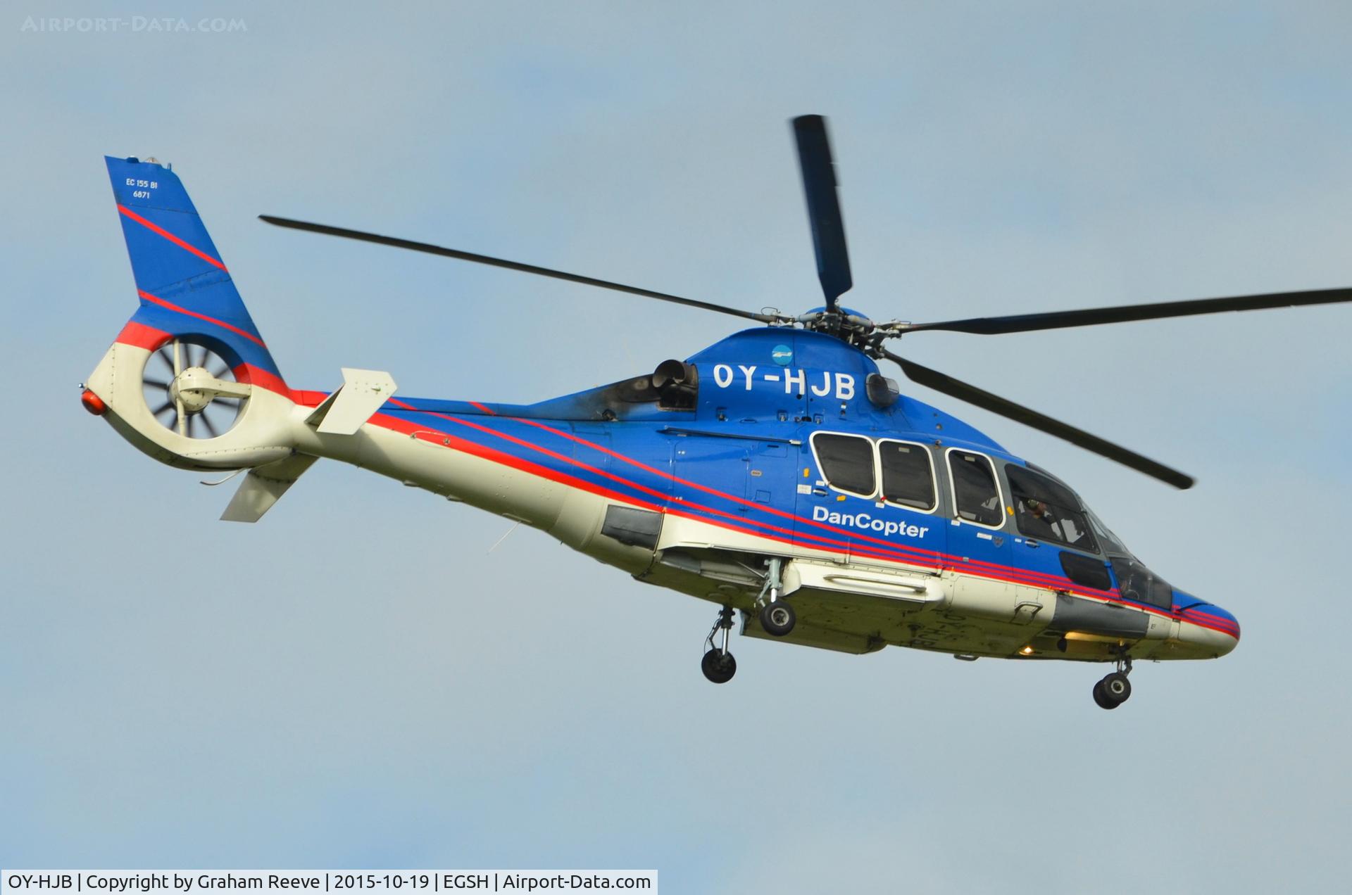 OY-HJB, 2009 Eurocopter EC-155B-1 C/N 6871, Landing at Norwich.
