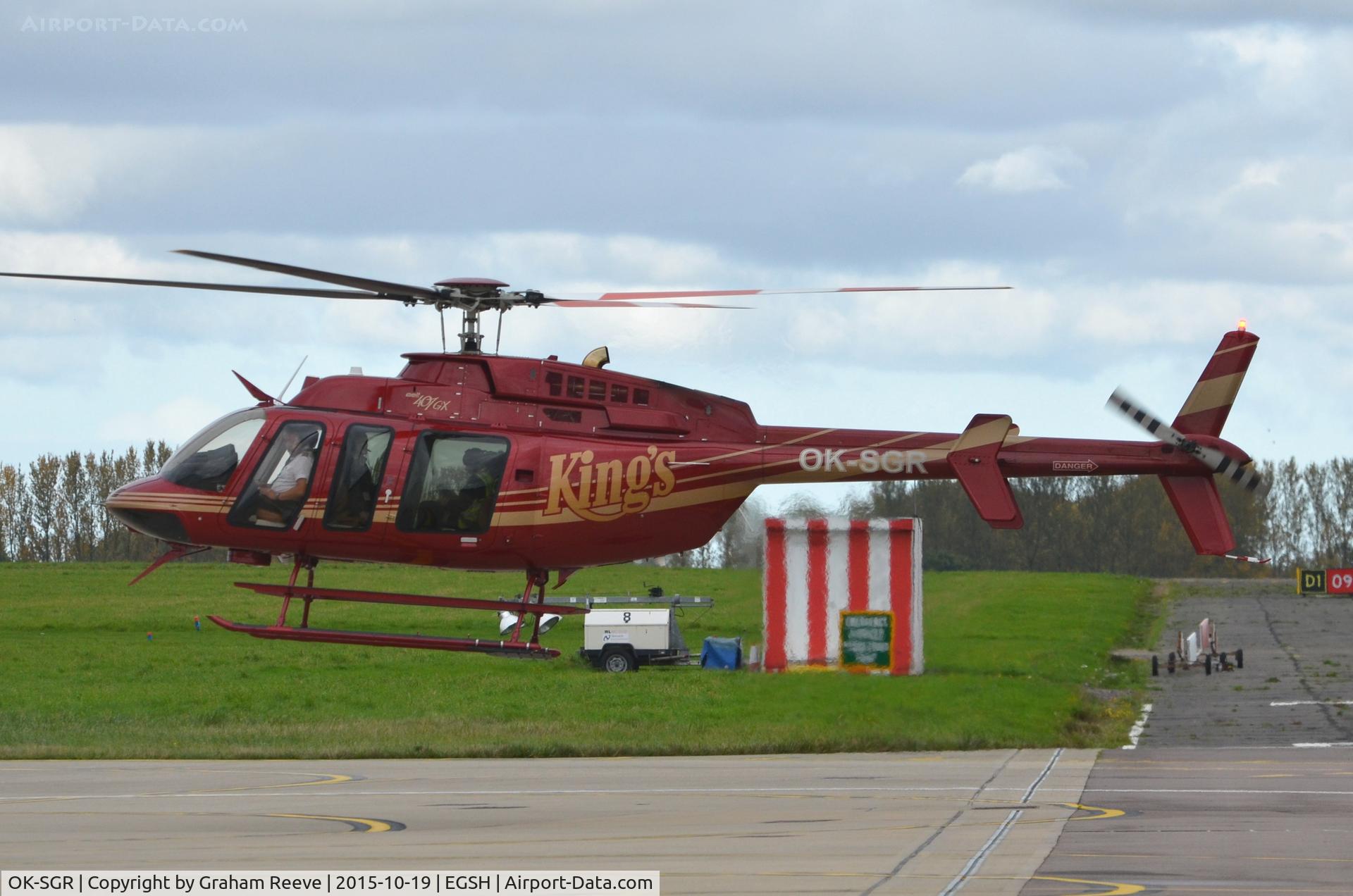 OK-SGR, 2013 Bell 407GX C/N 54426, Landing at Norwich.