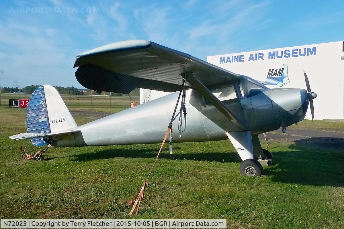 N72025, 1946 Silvaire LUSCOMBE 8A C/N 3452, Exhibited outside the Maine Air Museum - on the eastern perimeter road at Bangor International Airport