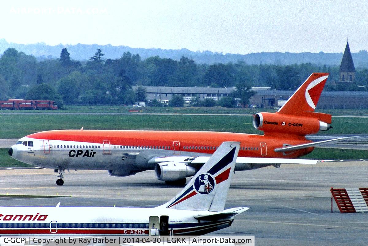 C-GCPI, 1981 McDonnell Douglas DC-10-30 C/N 48296, McDonnell Douglas DC-10-30 [48296] (CP Air) Gatwick~G (Date unknown). From a slide.