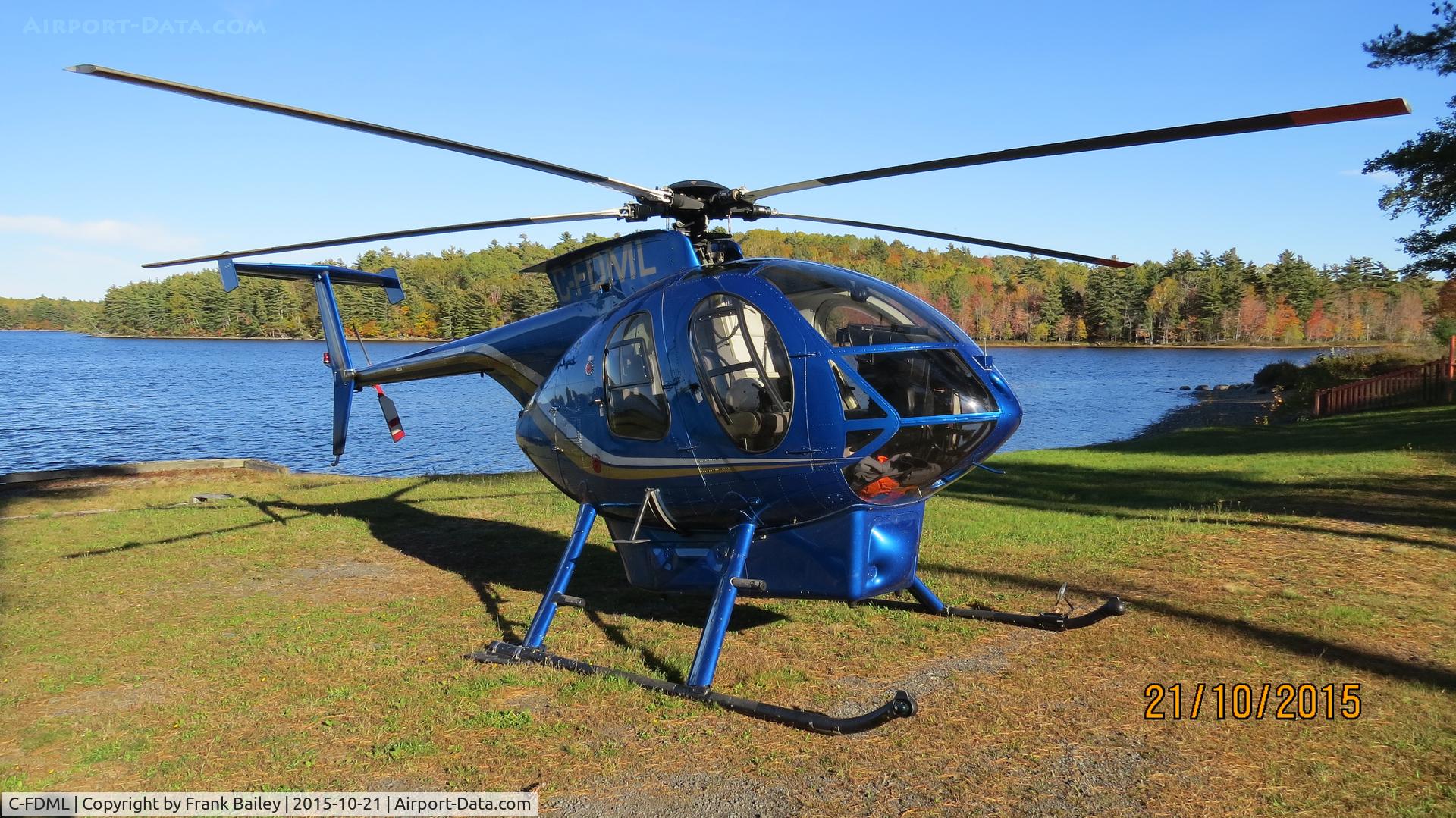 C-FDML, 1988 Hughes 369E C/N 0318E, It landed for fuel at Mc Gowan Lake Depot in Caledonia NS.