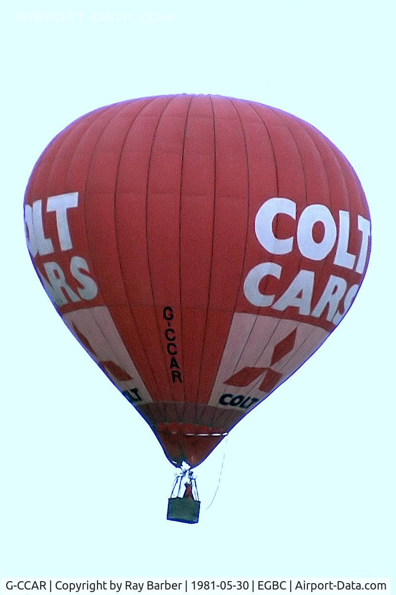 G-CCAR, 1980 Cameron Balloons N-77 C/N 670, Cameron N-77 HAFB [670] Cheltenham Racecourse~G 30/05/1981. From a slide. One of four balloons that have carried this registration so far.