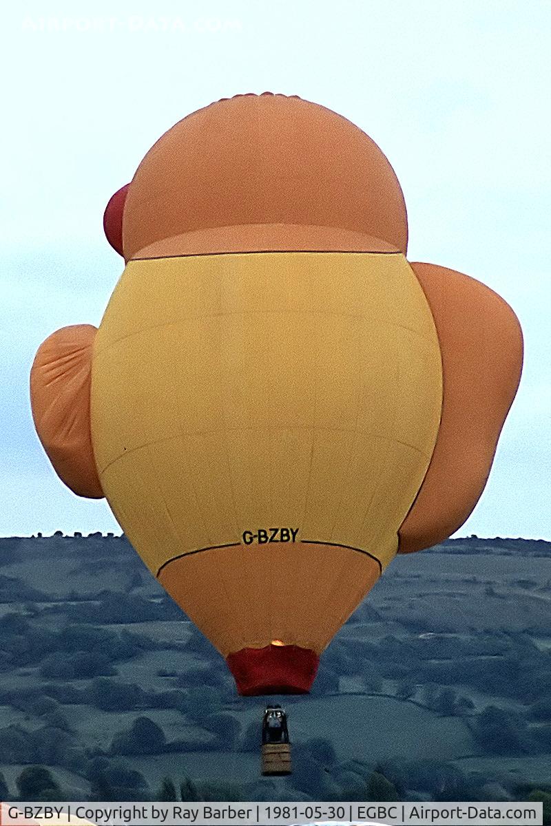 G-BZBY, 1979 Colt Balloons Ltd Colt 56 Buzby C/N 047, Colt Buzby 56 SS HAFB [047] Cheltenham Racecourse~G 30/05/1981. From a slide.