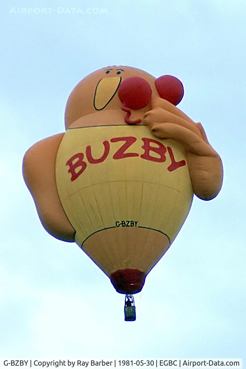 G-BZBY, 1979 Colt Balloons Ltd Colt 56 Buzby C/N 047, Colt Buzby 56 SS HAFB [047] Cheltenham Racecourse~G 30/05/1981. From a slide.