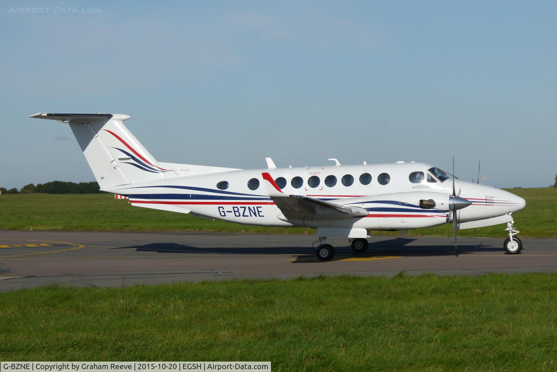 G-BZNE, 2000 Raytheon King Air 350 (B300) C/N FL-286, About to depart from Norwich.