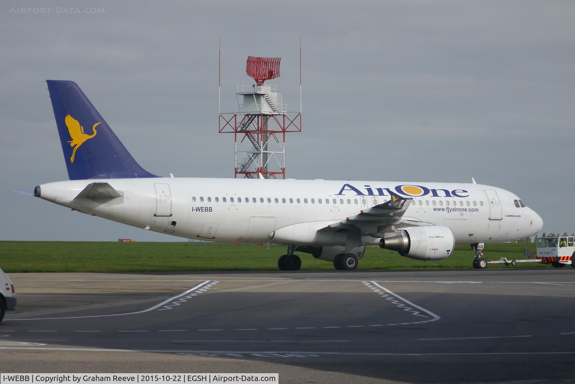I-WEBB, 2007 Airbus A320-214 C/N 3161, Under tow at Norwich.