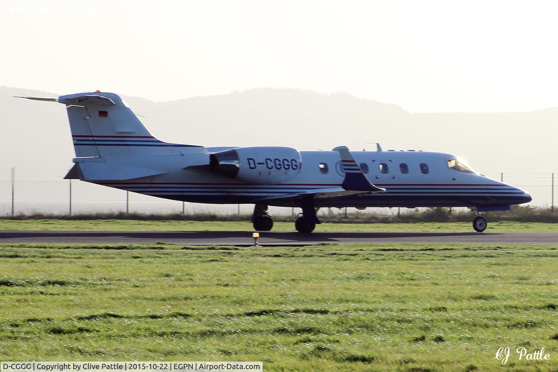 D-CGGG, 2001 Learjet 31A C/N 31A-227, Taking off into the setting sun at Dundee Riverside Airport EGPN
