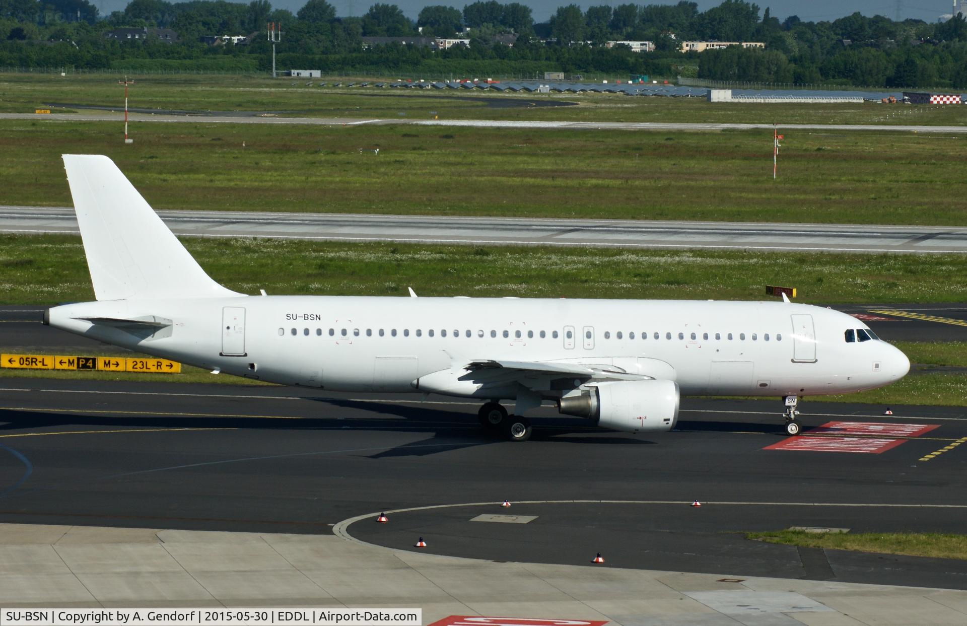 SU-BSN, 2009 Airbus A320-214 C/N 3840, Air Cairo (all white cs.), is here taxiing at Düsseldorf Int'l(EDDL)
