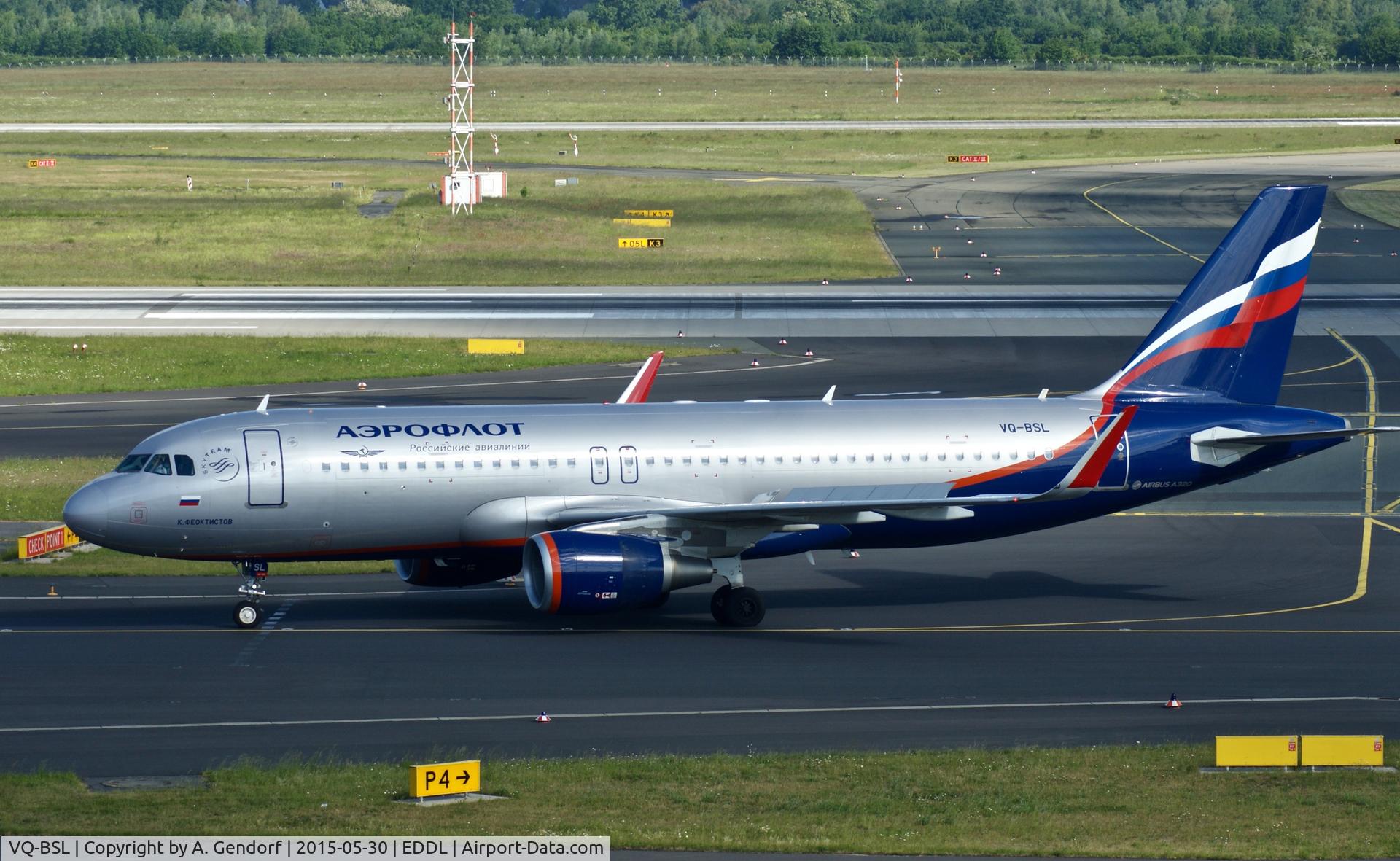 VQ-BSL, 2014 Airbus A320-214 C/N 6060, Aeroflot, is here taxiing to the gate at Düsseldorf Int'l(EDDL)