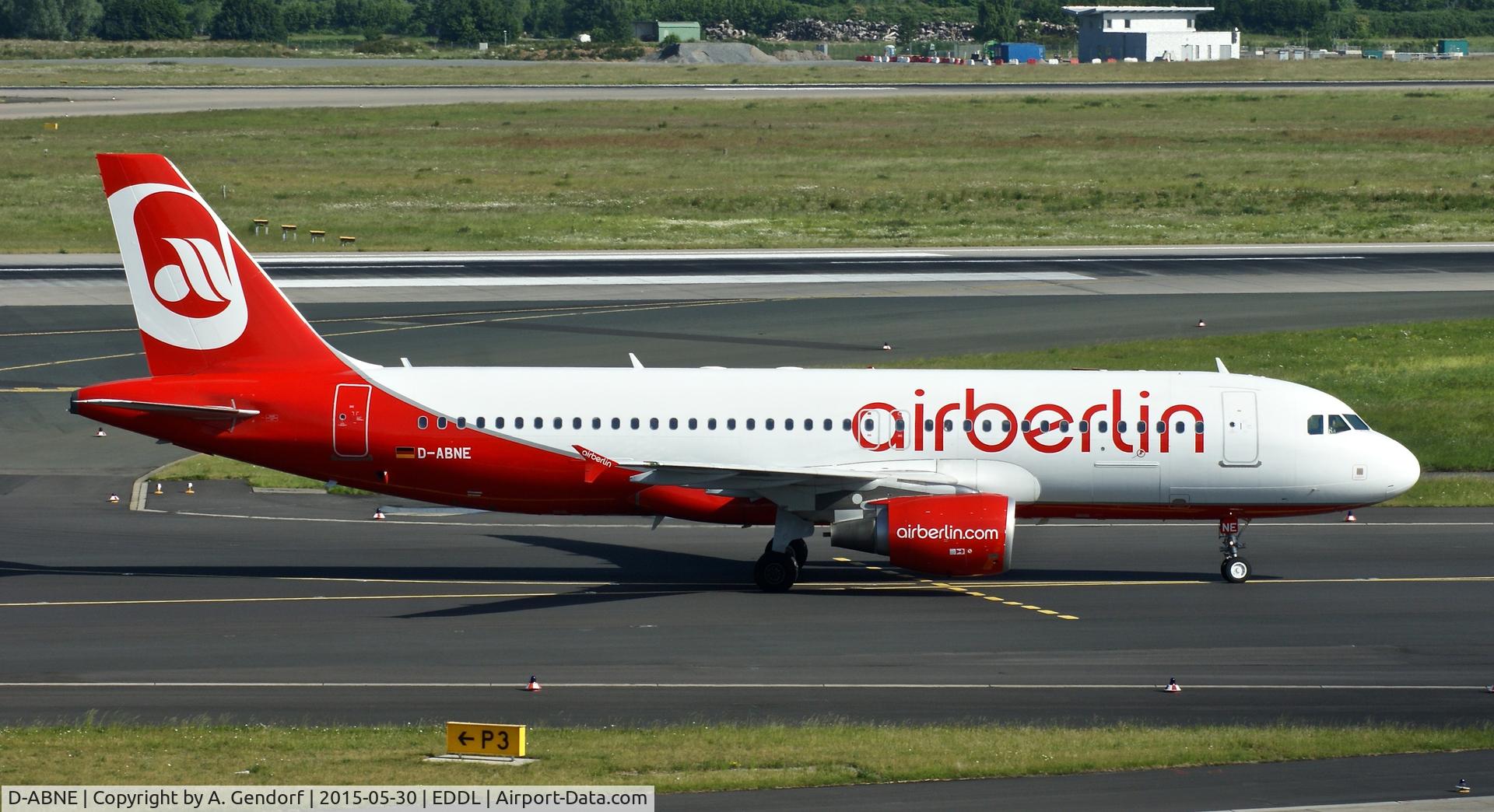 D-ABNE, 2003 Airbus A320-214 C/N 2003, Air Berlin, is here taxiing at Düsselldorf Int'l(EDDL)