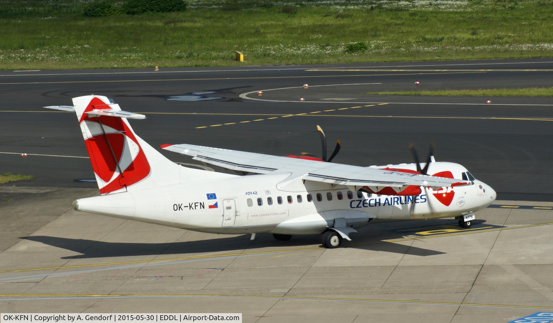 OK-KFN, 2005 ATR 42-500 C/N 637, CSA, is here taxiing for departure at Düsseldorf Int'l(EDDL)