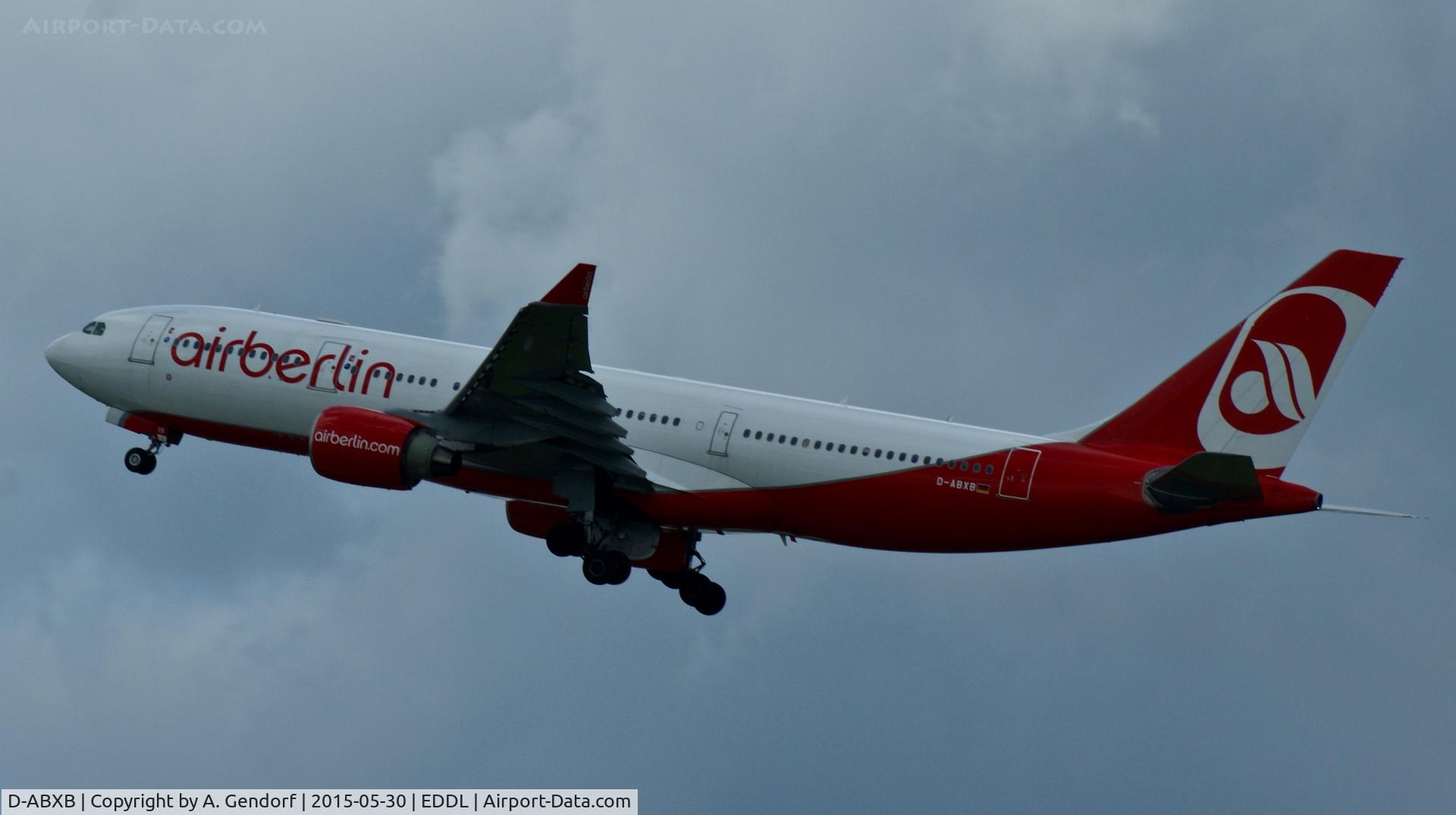 D-ABXB, 2000 Airbus A330-223 C/N 322, Air Berlin, is here climbing the grey skies at Düsseldorf Int'l(EDDL)