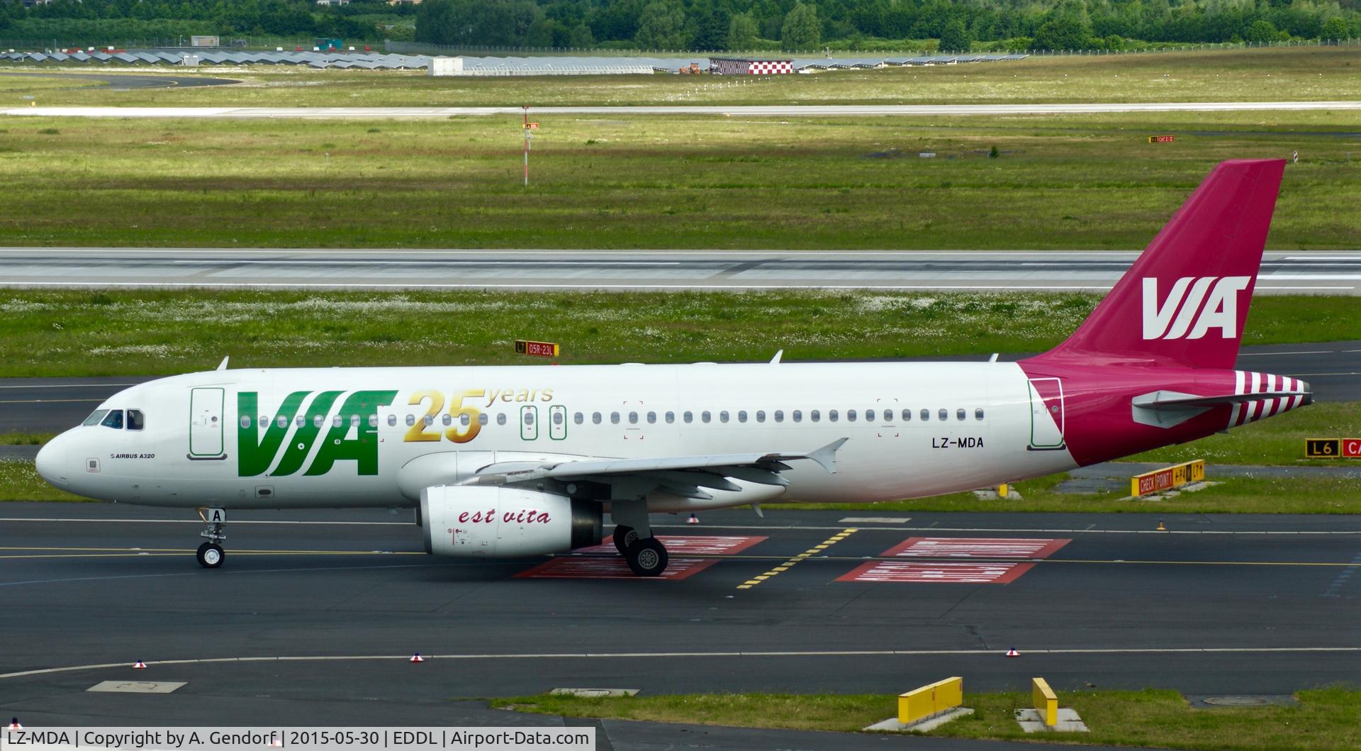 LZ-MDA, 2006 Airbus A320-232 C/N 2732, Air Via (25years ttl.), is here taxiing to the gate at Düsseldorf Int'l(EDDL)