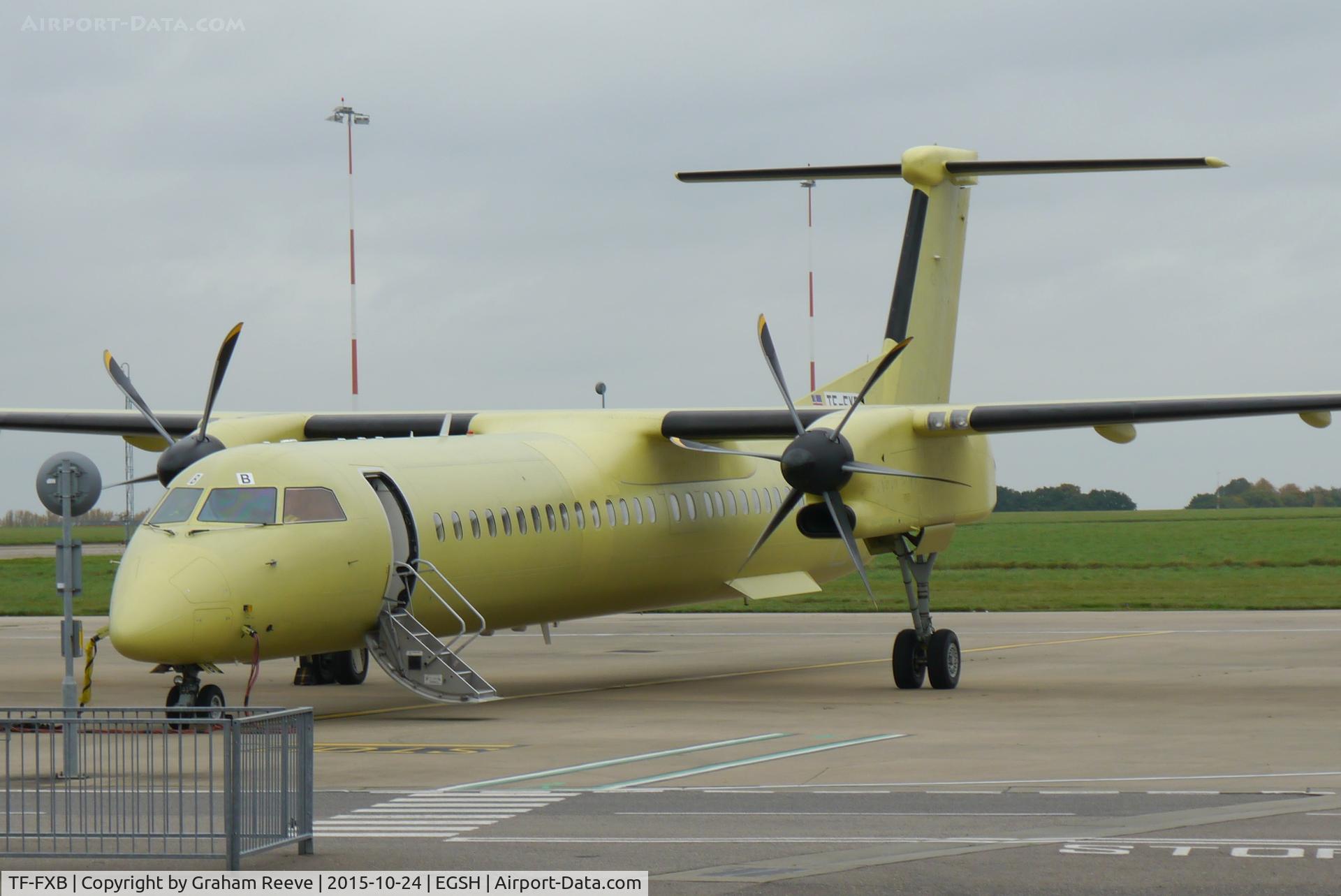 TF-FXB, 2001 De Havilland Canada DHC-8-402Q Dash 8 C/N 4038, Parked at Norwich.