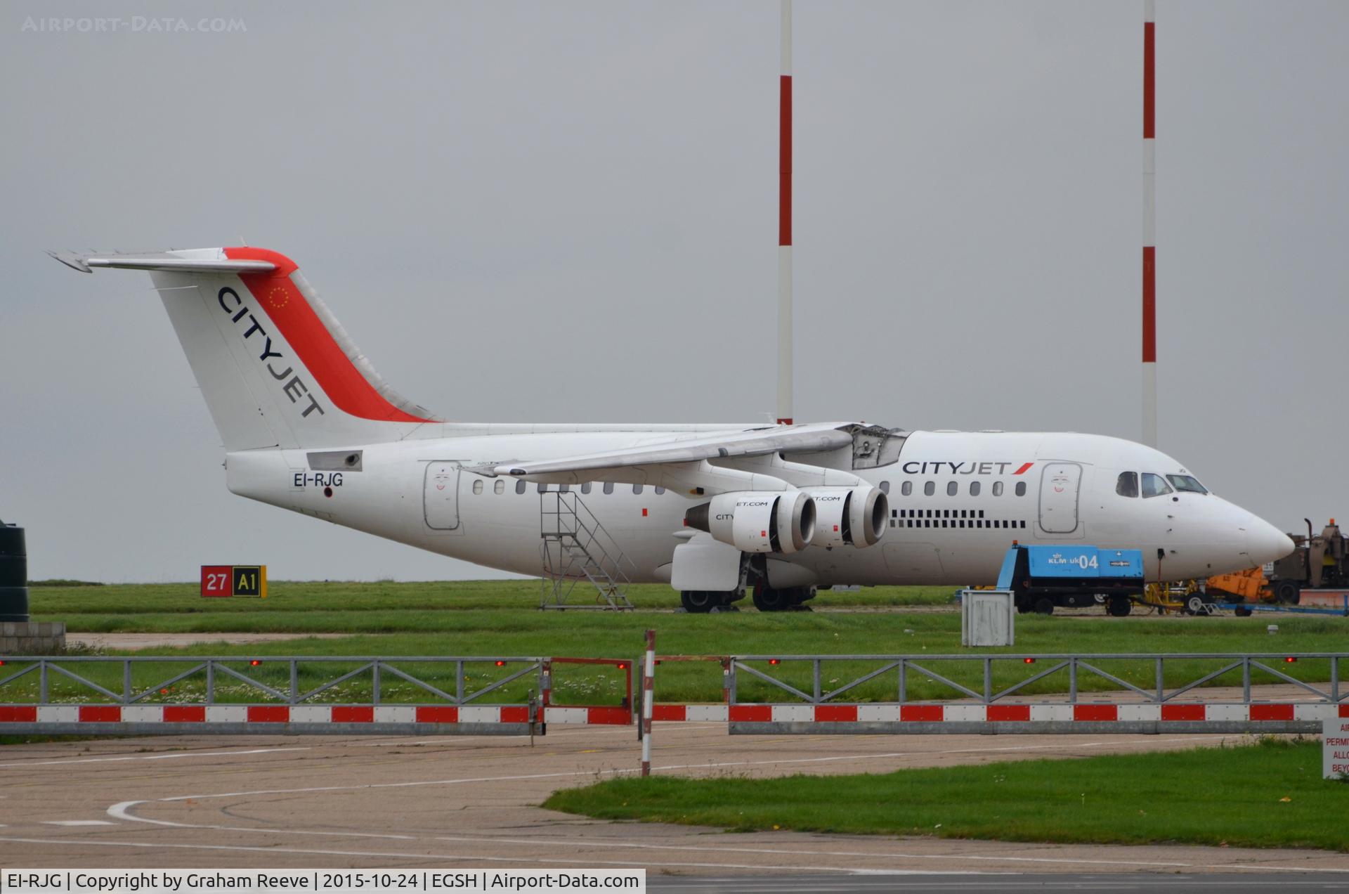 EI-RJG, 1999 British Aerospace Avro 146-RJ85A C/N E2344, Parked at Norwich.