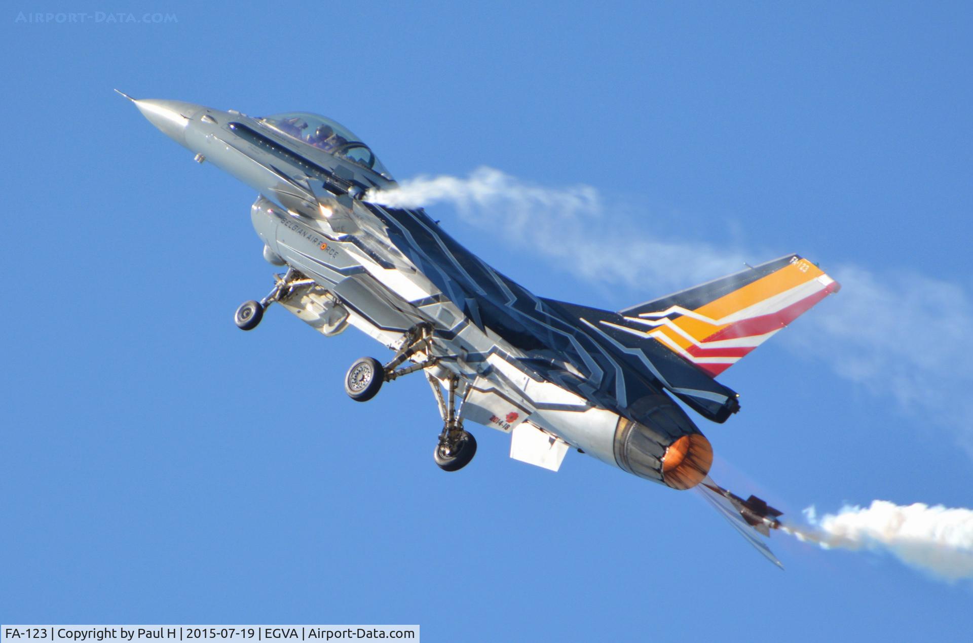 FA-123, SABCA F-16AM Fighting Falcon C/N 6H-123, F-16 with full al afterburner at RIAT 2015