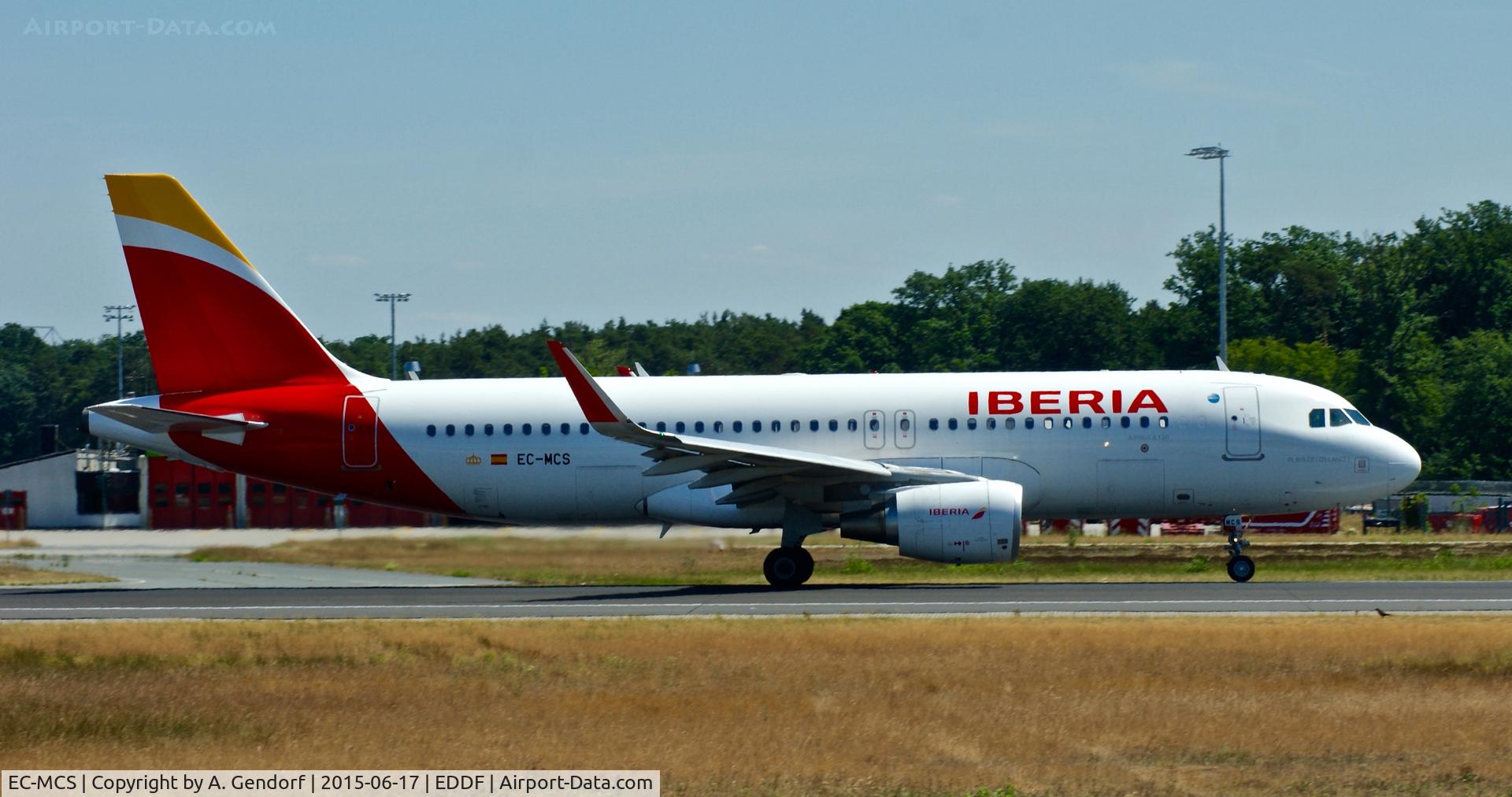 EC-MCS, 2014 Airbus A320-214 C/N 6244, Iberia, is here on RWY 18 at Frankfurt Rhein/Main Int'l(EDDF)