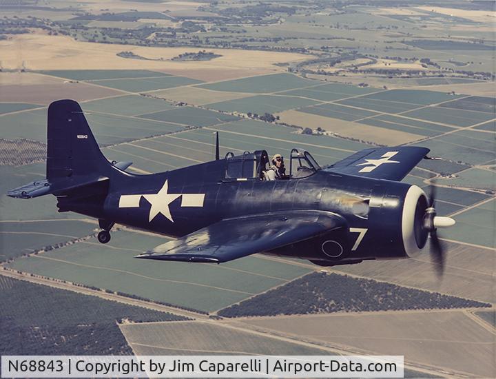 N68843, General Motors (Grumman) FM-2 Wildcat C/N 5805, This picture was taken in the 70s. It was taken at the Tracy airport Tracy California. The plane was  owned by Ken Fava  a crop duster in the Valley. It was taken  by Jim Caparelli a Lockheed  photographer from San Jose California.