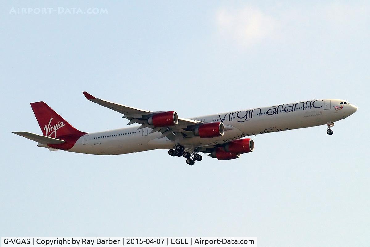 G-VGAS, 2005 Airbus A340-642 C/N 639, Airbus A340-642 [639] (Virgin Atlantic) Home~G 07/04/2015. On approach 27L.