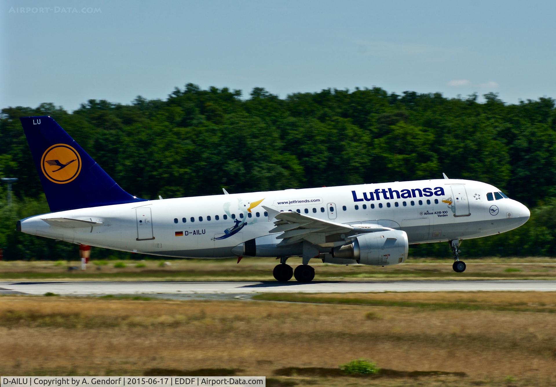 D-AILU, 1997 Airbus A319-114 C/N 744, Lufthansa (Jetfriends sticker), is here rotating at Frankfurt Rhein/Main(EDDF)