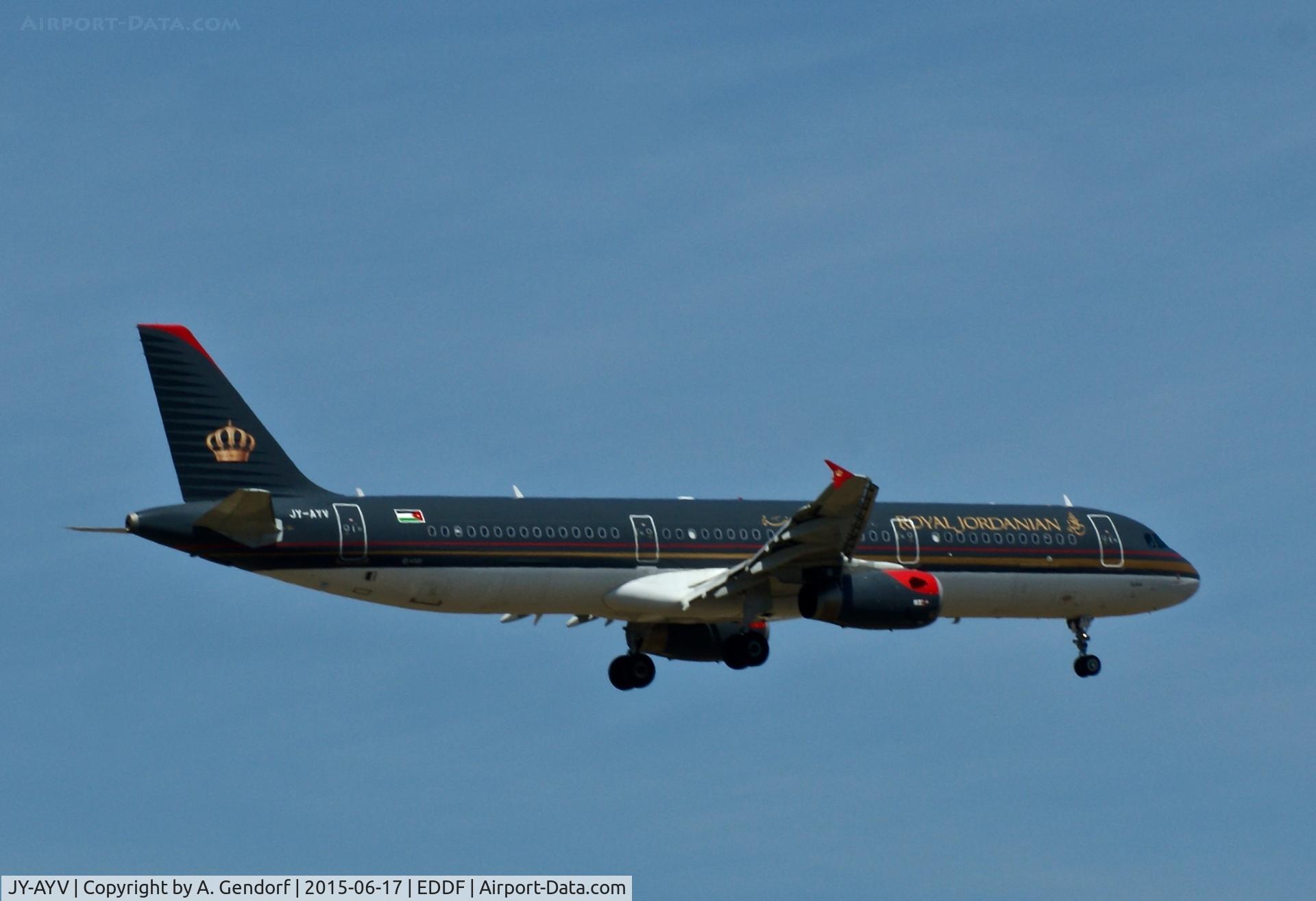 JY-AYV, 2012 Airbus A321-231 C/N 5177, Royal Jordanian, is here landing at Frankfurt Rhein/Main(EDDF)