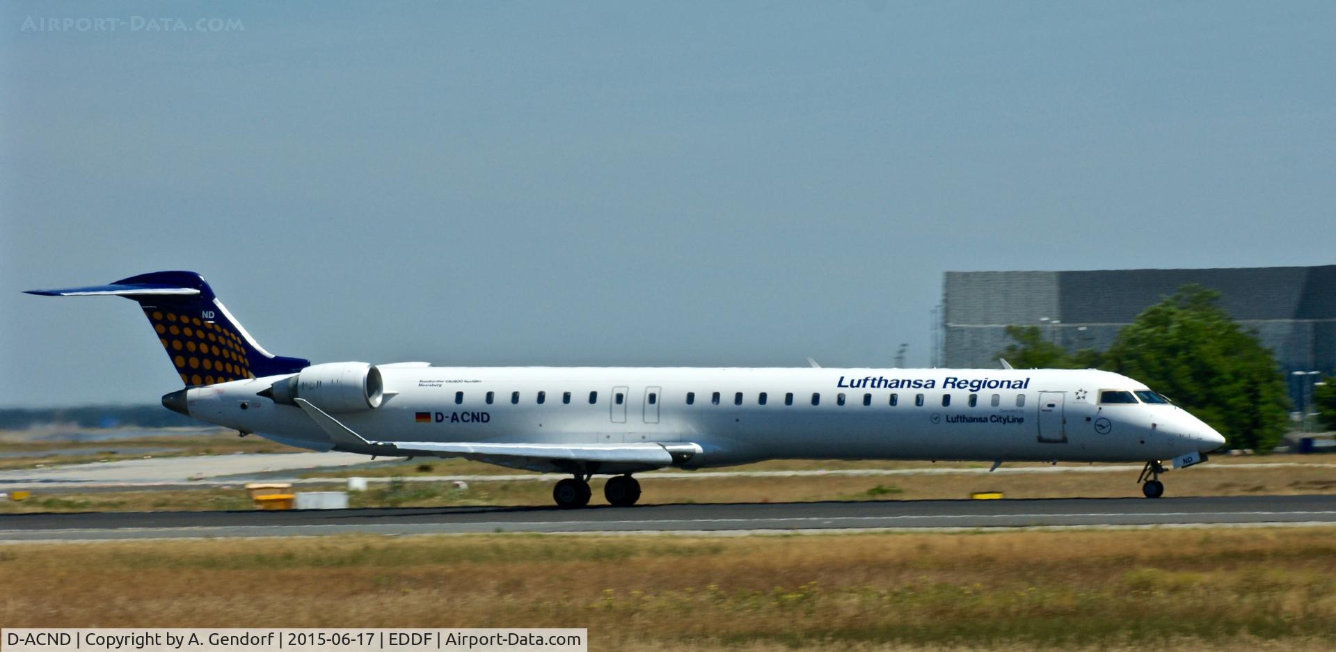 D-ACND, 2009 Bombardier CRJ-701 (CL-600-2C10) Regional Jet C/N 15238, Lufthansa CityLine, is here on RWY18 at Frankfurt Rhein/Main(EDDF)