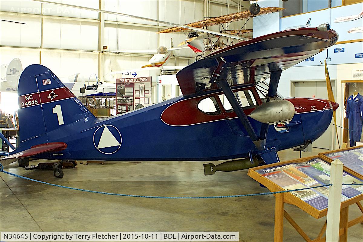 N34645, 1941 Stinson 10A C/N 8045, At the New England Air Museum at Bradley International Airport