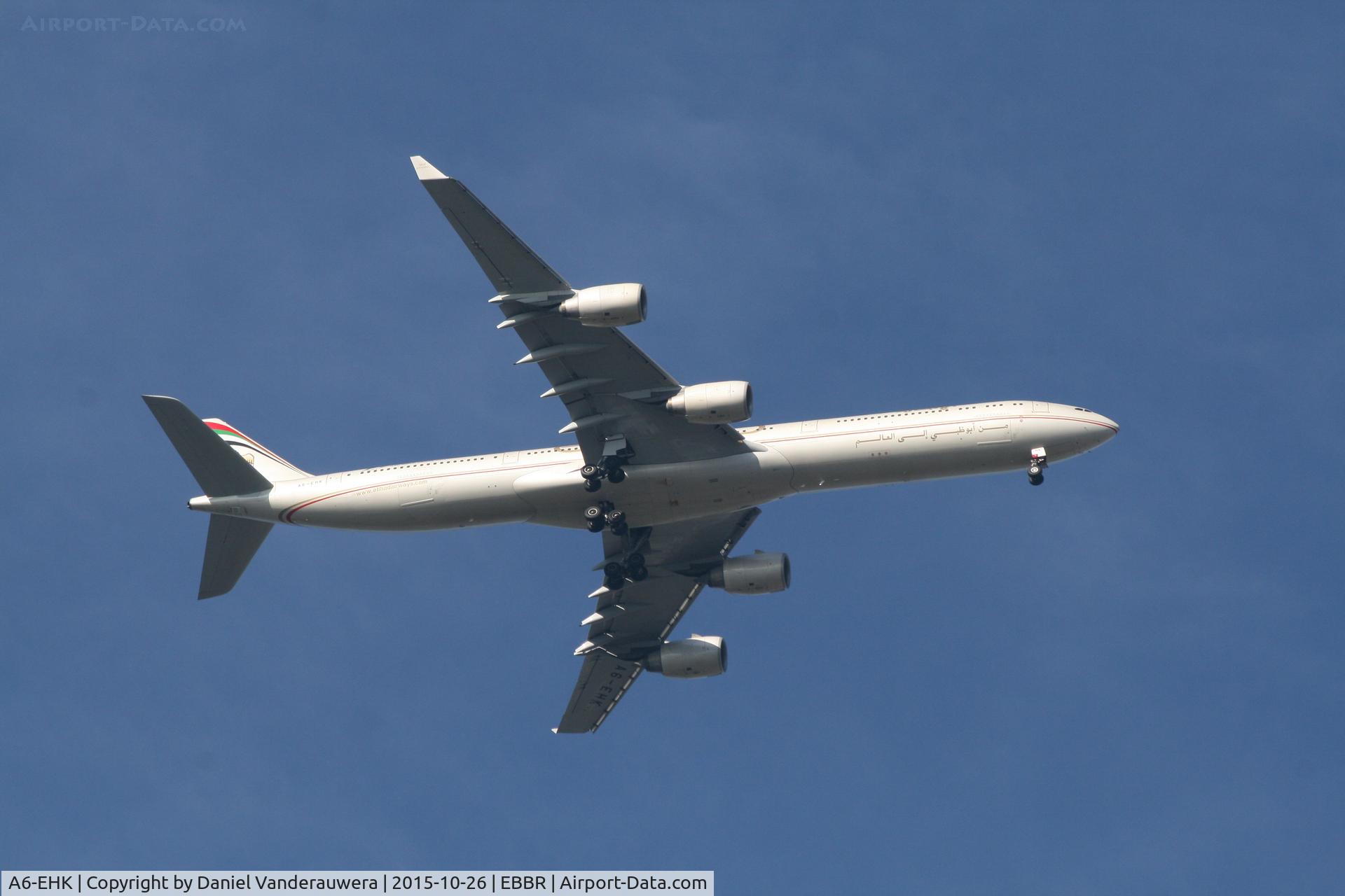 A6-EHK, 2009 Airbus A340-642X C/N 1030, Flight EY055 on approach to RWY07L