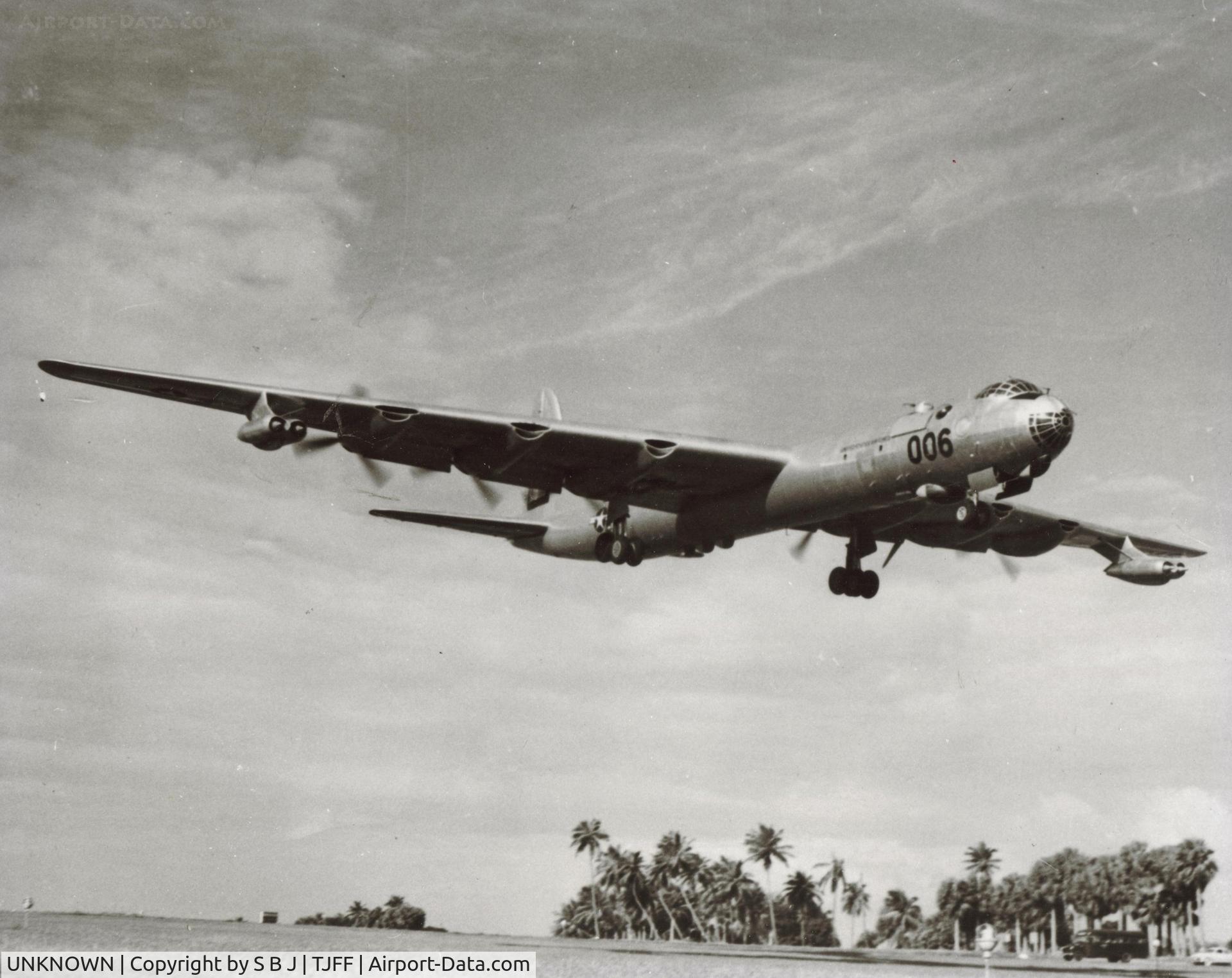 UNKNOWN, Miscellaneous Various C/N unknown, Convair RB 36 landing at Ramey AFB in Puerto Rico in the early 50s. Notice one engine is dead.